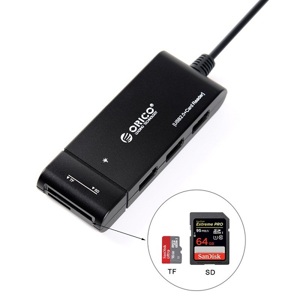 Bộ chia USB Orico H32TS-U2 tích hợp đầu đọc thẻ