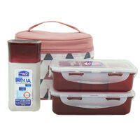 Bộ cơm hộp Lock&Lock Lunch Box Set Triangle pattern Bag HPL758S3AR