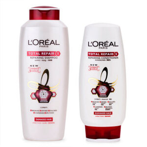 Bộ dầu gội & xả giúp phục hồi mái tóc hư tổn L'OREAL Total Repair 5 Repairing Damaged Hair Shampoo 375ml + Conditioner 180ml