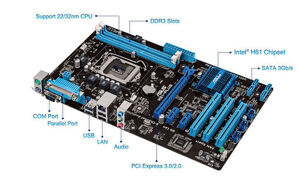 Bo mạch chủ (Mainboard) Asus H61 Plus - Socket 1155, Intel H61, 2 x DIMM, Max 16GB, DDR3