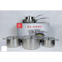 Bộ nồi Behome - 3 lớp, 5 món, vung kính, Inox 304