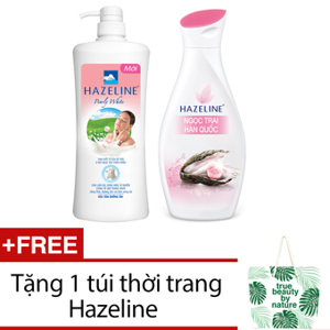 Bộ sữa tắm Hazeline sữa dê tươi và bột ngọc trai thiên nhiên 900g + Sữa dưỡng thể ngày Hazeline ngọc trai 230ml