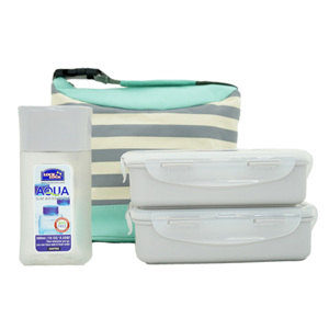 Bộ túi cơm hộp Lock&Lock Lunch Box W/Stripe pattern Bag HPL758S3SG