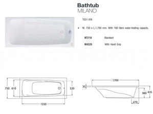 Bồn tắm nằm Cotto BT210-BH220