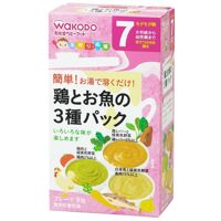 Bột ăn dặm Wakodo vị 3 loại rau sáng màu với cá tuyết, gan gà, thịt gà cho trẻ từ 7 tháng trở lên