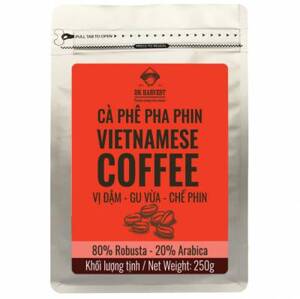 Cà phê pha phin hiệu Dk Harvest Gu vừa 80 Robusta 20% Arabica 250g