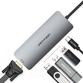 Cáp chuyển đổi Type-C sang VGA  1 cổng USB 3.0  Type-C PD hàng chính hãng Vention CGJHA