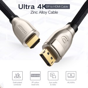 Cáp Displayport to HDMI 2.0 dài 1m hỗ trợ 3D 4K/60Hz chính hãng Ugreen 40432