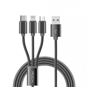 Cáp  Rock Space  dây dù  3 cổng Lightning/Micro USB/Type C Version B RCB0437