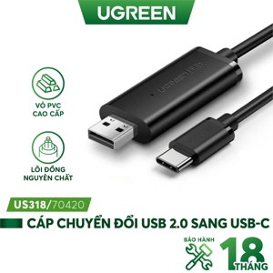 Cáp truyền dữ liệu USB 2.0 to Type C dài 2  Ugreen 70420