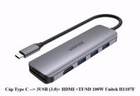 Cáp Type C sang 3 USB 3.0 + HDMI + TF/SD UNITEK H1107F