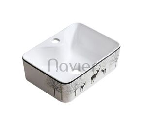 Chậu lavabo đặt bàn vuông hoa văn hươu Navier NV-433