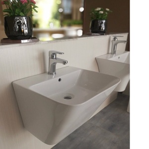 Chậu lavabo treo tường liền chân vát dài KB-2801TTQ