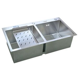 Chậu rửa bát inox đúc liền 2 hố lệch Picenza HM7843-615