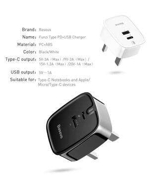 Cốc sạc nhanh 3 chấu Baseus Funzi Type C PD + U Quick charger