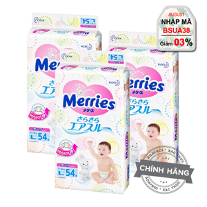 Combo 3 gói tã-bỉm dán Merries L54 (54 miếng)