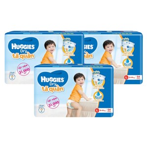 Combo 3 gói tã - bỉm quần Huggies Dry L54 (54 miếng)