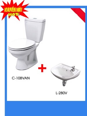 Combo bàn cầu hai khối và chậu rửa Inax C-108VAN+L-280V/BW1