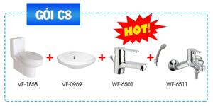 Combo bồn cầu VF - 1858 + Chậu rửa mặt VF - 0476 + Vòi chậu WF - 6501 + Sen tắm WF - 6511