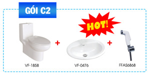 Combo bồn cầu VF - 1858 + Chậu rửa VF - 0476 + Vòi xịt FFAS - 6868