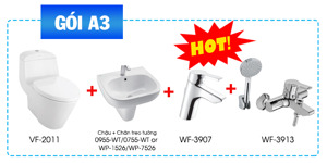 Combo bồn cầu VF - 2011 + Chậu rửa WP - 1526/WP - 7526 (or 0955 - WT/0755 - WT) + Vòi chậu WF - 3907 + Sen tắm WF - 3913