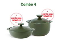 Combo Sinh Nhật Nồi sứ dưỡng sinh 4 – Luna 1.0 L (CK) (bếp từ) + Vesta 2.0 L (CK) (bếp từ) + nắp – HealthyCook – Xanh rêu