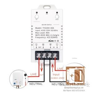 Công tắc wifi và rf công suất lớn 40a Tuya SHP-SW3