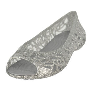 Giày búp bê bé gái Crocs Isabella Glitter Flat GS Silver 202603-040