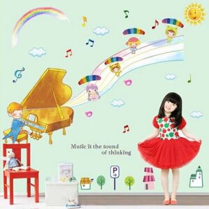 Decal dán tường bé học đàn Piano EB186