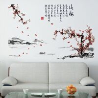 Decal dán tường cành đào và chim én PK368