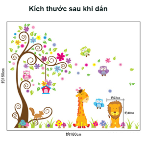 Decal dán tường cú trên cây và sư tử DF5210