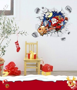 Decal dán tường cửa sổ 3D ông già noel PK370