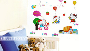 Decal dán tường trang trí hình mèo Hello Kitty DTM968