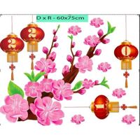 Decal trang trí tết cành đào hồng 1 PK629