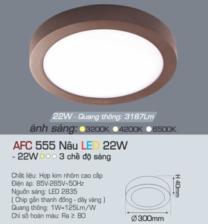 Đèn ốp trần cao cấp 3 chế độ Anfaco AFC 555N 22W 3C