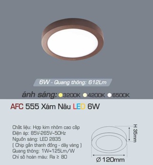 Đèn ốp trần cao cấp Anfaco AFC 555N 6W 1C