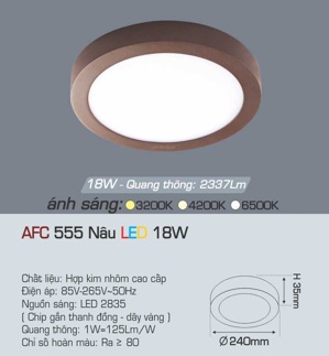 Đèn ốp trần cao cấp Anfaco AFC 555N 18W 1C