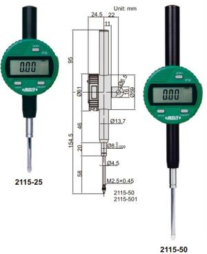 Đồng hồ so điện tử chống nước Insize 2115-251 (25.4mm/0.001mm)