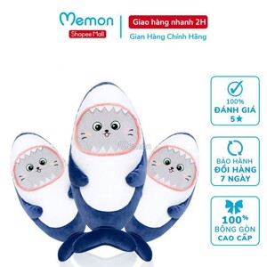 Gấu bông cá mập mặt mèo 45cm cao cấp Memon