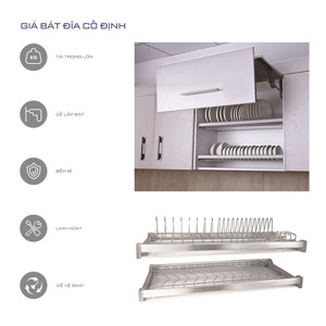 Giá bát cố định 2 tầng Huge inox nan 304 mờ  H-BD1580S