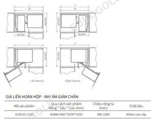 Giá liên hoàn hộp - Ray giảm chấn Eurogold EUM102 (Phải)