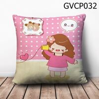 Gối vuông cô bé cầm ống nghe - GVCP032