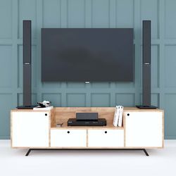 Kệ tivi phòng khách gỗ cao su chân sắt 160x36x48cm KTV68060