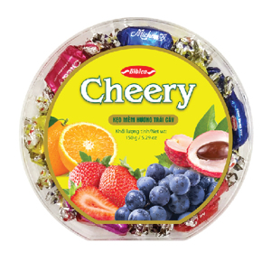 Kẹo mềm Cheery hộp nhựa Tròn vạt góc 150g