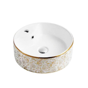 Lavabo tròn hoa văn mạ vàng NL-LB07