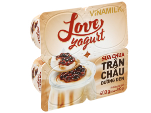 Lốc 4 hộp sữa chua Vinamilk trân châu đường đen Love Yogurt 100g