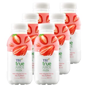 Lốc 6 chai nước uống sữa trái cây TH True Juice Milk dâu 300ml