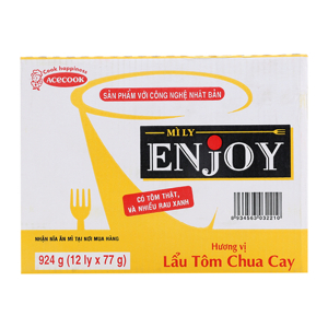 Mì hương vị lẩu tôm chua cay Enjoy Acecook thùng 12 cốc x 77g