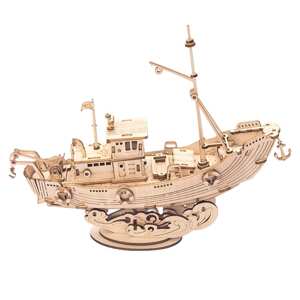 Mô hình gỗ lắp ráp 3D The Fishing Ship (Tàu Đánh Cá) (Wood Color) - Robotime TG308 - WP141