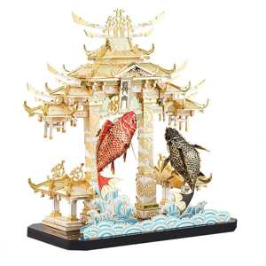 Mô hình kim loại lắp ráp 3D Dragon Gate Carps (Cá Chép Vượt Vũ Môn) (Mixed Color) - Piececool MP894